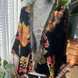Floral Velvet Kimono Cardigan